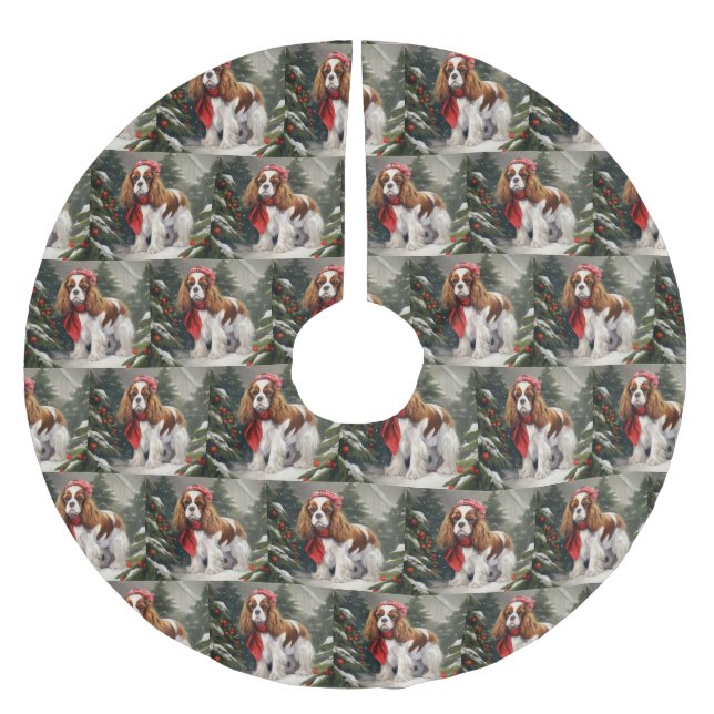 Falda Para El Árbol De Navidad De Poliéster Cavalier King Charles Spaniel Perro Navidad (Anverso)