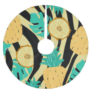 Falda Para El Árbol De Navidad De Poliéster Cebra, monstera, piña: patrón de verano.