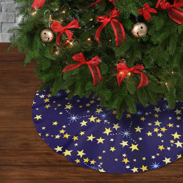 Falda Para El Árbol De Navidad De Poliéster Celestial Cute Starry Night Pattern Naval Azul