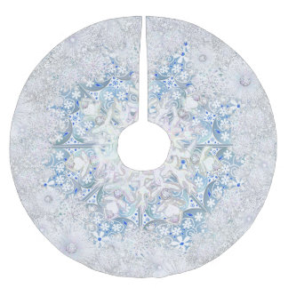 Falda Para El Árbol De Navidad De Poliéster Ceramic lace light blue & snowflake