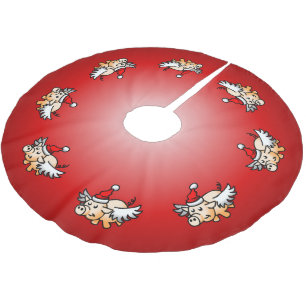 Falda Para El Árbol De Navidad De Poliéster Cerdo de Navidad Volador