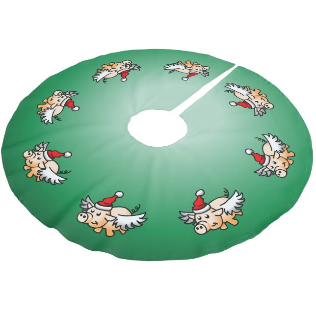 Falda Para El Árbol De Navidad De Poliéster Cerdo Navidad volador (Angular)