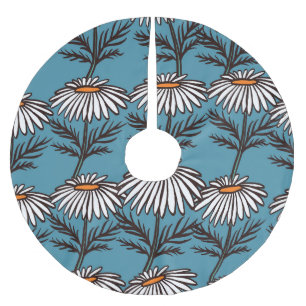 Falda Para El Árbol De Navidad De Poliéster Chamomile, patrón personalizado vintage azul.