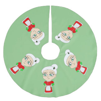 Falda Para El Árbol De Navidad De Poliéster chibi señora Claus
