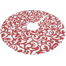 Falda Para El Árbol De Navidad De Poliéster Chic Rojo Oscuro Blanco Damask Floral Patrón Artís