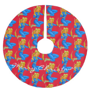 Falda Para El Árbol De Navidad De Poliéster Chica de vaca Thunder_Cove con puntas de pistola