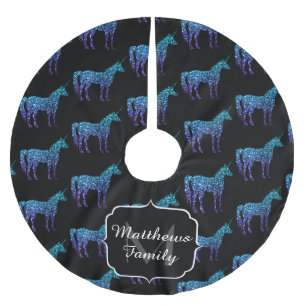 Falda Para El Árbol De Navidad De Poliéster Chispas de unicornio patrón de ombre azul acuatico