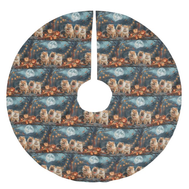 Falda Para El Árbol De Navidad De Poliéster Chow Chow Halloween Spooky (Anverso)