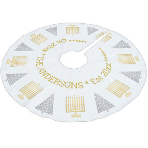Falda Para El Árbol De Navidad De Poliéster Chrismukkah Gold Menorahs