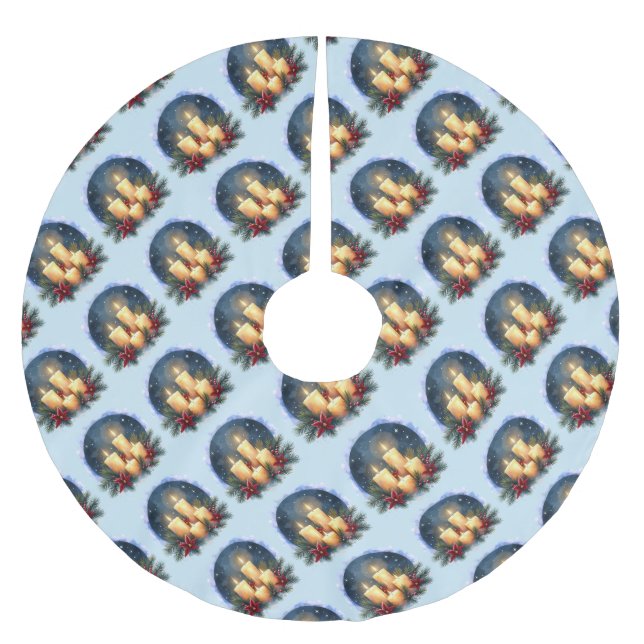 Falda Para El Árbol De Navidad De Poliéster Christmas Candle Glow with Poinsettias (Anverso)