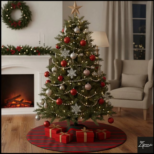 Falda Para El Árbol De Navidad De Poliéster Christmas Diagonal Stripes Red Green Bow (Subido por el creador)