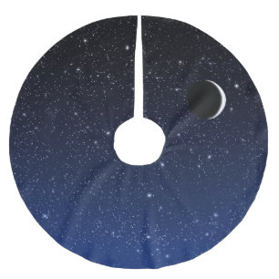 Falda Para El Árbol De Navidad De Poliéster Cielo y luna estrellados del creciente, azul de