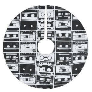 Falda Para El Árbol De Navidad De Poliéster Cintas de audio retro, patrón anticuado.