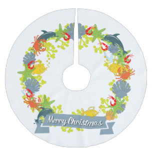 Falda Para El Árbol De Navidad De Poliéster Círculo de Navidad con tema náutico para árbol