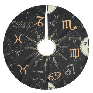 Falda Para El Árbol De Navidad De Poliéster Círculo del horóscopo, signos del zodiaco, cosecha