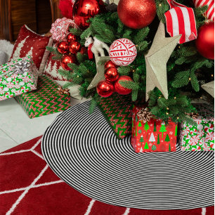 Falda Para El Árbol De Navidad De Poliéster Círculos concéntricos finos en negro y blanco