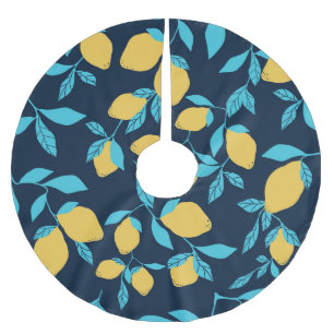Falda Para El Árbol De Navidad De Poliéster Citro simple: limones en azul.