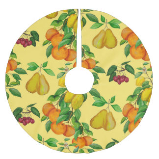 Falda Para El Árbol De Navidad De Poliéster Citrus, pera, cereza: acuarela impresa.