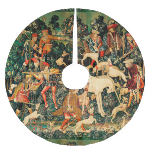 Falda Para El Árbol De Navidad De Poliéster Clásico medieval de Tapestries de Unicornio defien