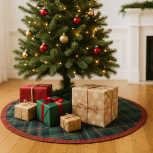 Falda Para El Árbol De Navidad De Poliéster Clásico patrón de cuadros azul oscuro rojo verde