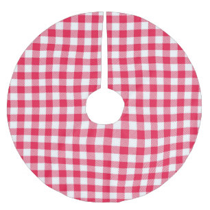 Falda Para El Árbol De Navidad De Poliéster Clásico Patrón de Gingham Rojo y Blanco Rústico