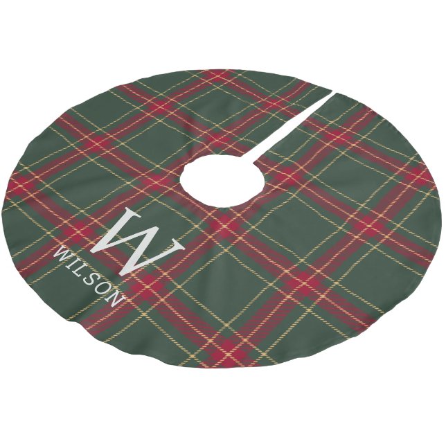 Falda Para El Árbol De Navidad De Poliéster Classic Christmas Tartan Plaid Monogram (Angular)