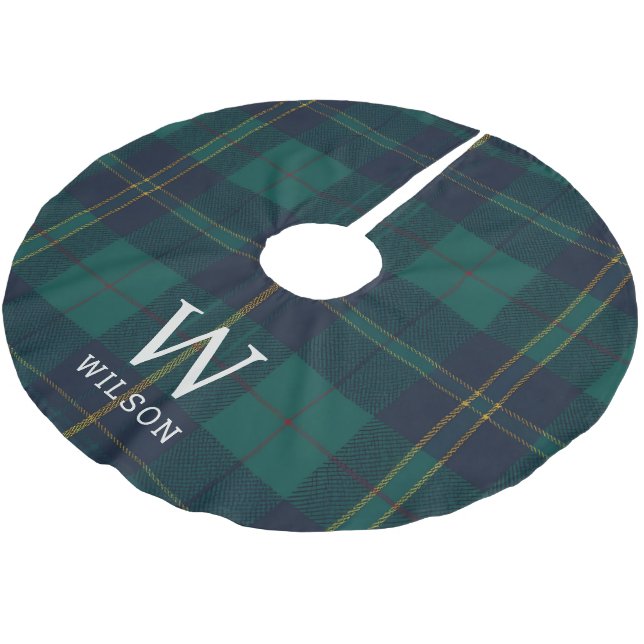 Falda Para El Árbol De Navidad De Poliéster Classic Green Tartan Plaid Monogram Christmas (Angular)