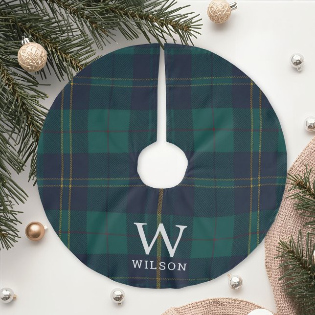 Falda Para El Árbol De Navidad De Poliéster Classic Green Tartan Plaid Monogram Christmas (Subido por el creador)