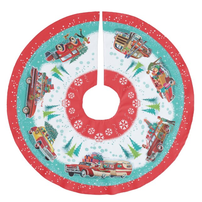 Falda Para El Árbol De Navidad De Poliéster Coches clásicos (Anverso)