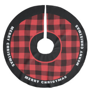 Falda Para El Árbol De Navidad De Poliéster Colada de búfalos rojos y negros, Feliz Navidad