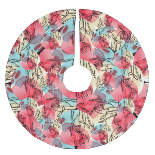 Falda Para El Árbol De Navidad De Poliéster Cold Warm Watercolor Floral Geométrico
