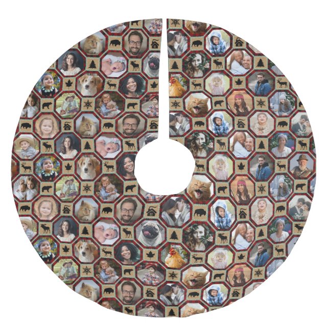 Falda Para El Árbol De Navidad De Poliéster Collage de fotos familiar 28 Red Buffalo Tapado Qu (Anverso)