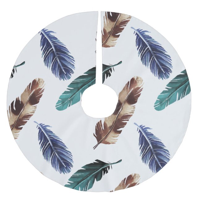 Falda Para El Árbol De Navidad De Poliéster Coloridas plumas textura tribal (Anverso)