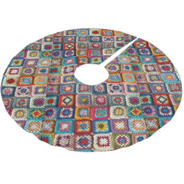 Falda Para El Árbol De Navidad De Poliéster Colorido coqueteado Granny Square Quilt