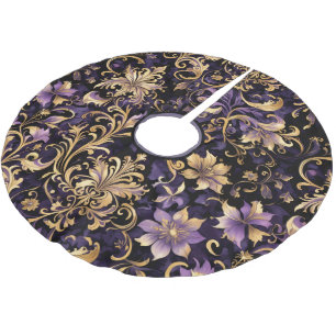 Falda Para El Árbol De Navidad De Poliéster Colorido,Extravagante,Morado y Oro