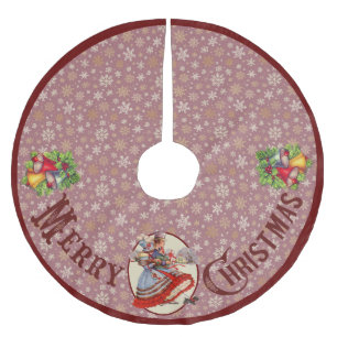 Falda Para El Árbol De Navidad De Poliéster Compras navideñas victorianas   Borde púrpura