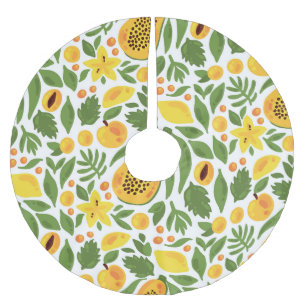 Falda Para El Árbol De Navidad De Poliéster Conjunto de frutas exóticas: Papaya, limón, mango