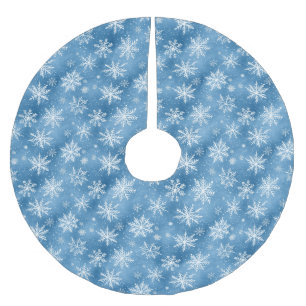 Falda Para El Árbol De Navidad De Poliéster Copo de Nieve Azul de Invierno en Acuarela