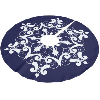 Falda Para El Árbol De Navidad De Poliéster Copo De Nieve Blanco Sobre Azul Oscuro