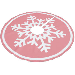 Falda Para El Árbol De Navidad De Poliéster Copo de Nieve Blanco Sobre Coral Rosa Claro