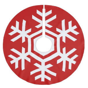 Falda Para El Árbol De Navidad De Poliéster Copo de nieve blanco sobre Navidad roja