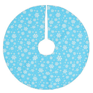 Falda Para El Árbol De Navidad De Poliéster Copo de Nieve Blanco sobre Patrón de Invierno Azul
