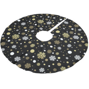 Falda Para El Árbol De Navidad De Poliéster Copo de nieve de oro falso en negro con lunares