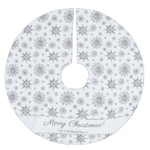 Falda Para El Árbol De Navidad De Poliéster Copo de Nieve Gris y Nombre de Familia Personaliza