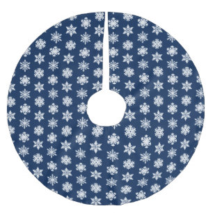 Falda Para El Árbol De Navidad De Poliéster Copo de Nieve Ikat - Blanco y Azul Marino Oscuro