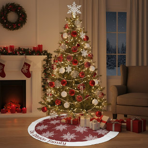 Falda Para El Árbol De Navidad De Poliéster Copo de nieve nombre de familia personalizado