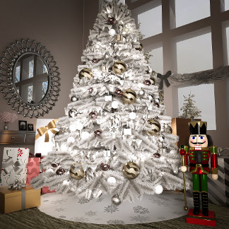 Falda Para El Árbol De Navidad De Poliéster Copo de Nieve Plateado