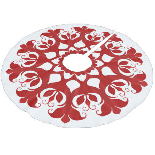 Falda Para El Árbol De Navidad De Poliéster Copo de Nieve Rojo Flor Cristal de Hielo Patrón So