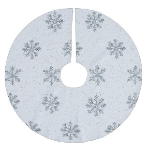 Falda Para El Árbol De Navidad De Poliéster Copos de Navidad Grises Plateados