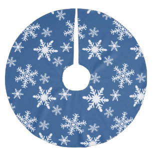 Falda Para El Árbol De Navidad De Poliéster Copos de nieve azules y blancos